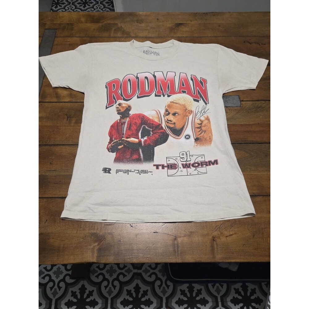 Rodman Apparel Warmup T Shirt Dennis Rodman The Worm Graphic Cream Mens Size M